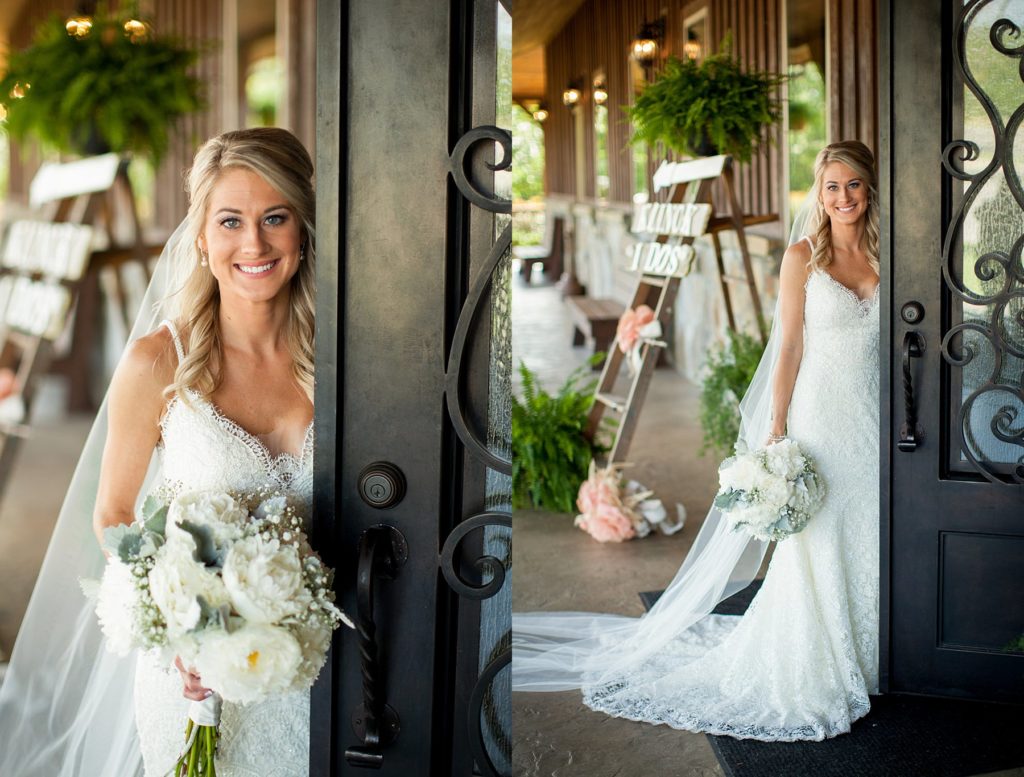 Bride standing in French doors at The Springs Event Center Wedding