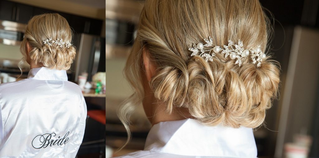 Hair pin in bride's hair