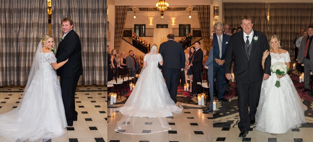 Bride walking down aisle with father at The Mayo Hotel Wedding